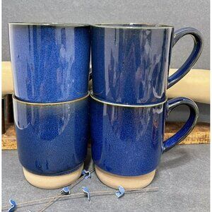 Set of 4 Over And Back Northern Lights Cobalt Blue Stoneware Coffee Mugs